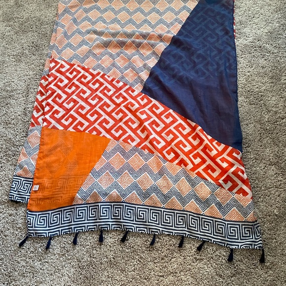 Orange and blue multi pattern scarf - Picture 3 of 4